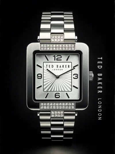 Ted Baker Silver Square Crystal-Set Bracelet Watch