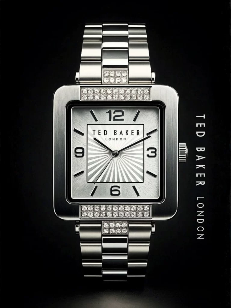 Ted Baker Silver Square Crystal-Set Bracelet Watch